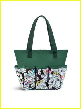 Tote Bag with 10 Pockets for Bingo Daubers, Markers & Accessories, Zipper